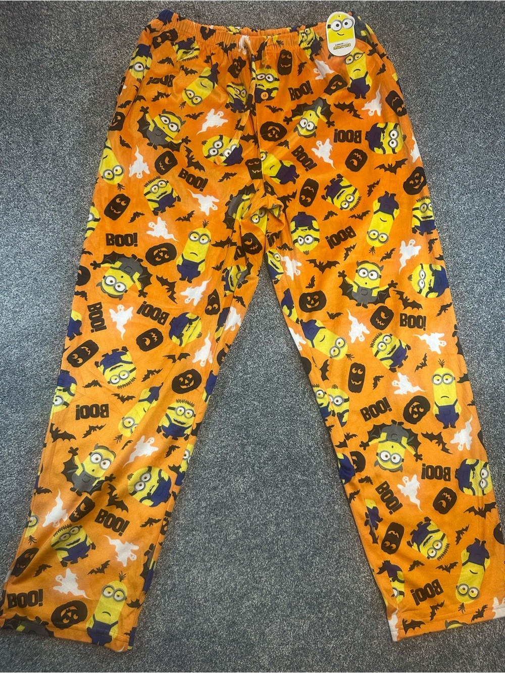 Minions Halloween Pajama Pants Women’s L NWT Orange Fleece Ghosts Bats BOO